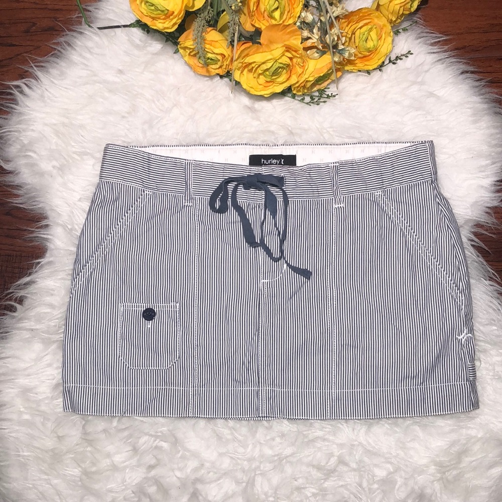 Hurley Navy and White Striped Mini Skirt